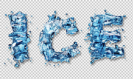 蓝色英文字冰块免抠png透明图层素材