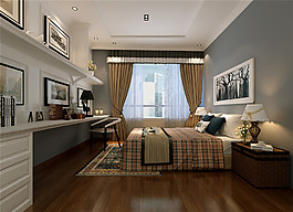 现代简约苏格兰卧室地毯效果图