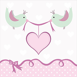 手绘小鸟紫色心形背景