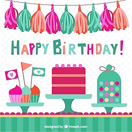 丰富多彩的生日快乐背景平面设计