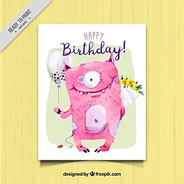 可爱怪兽生日卡