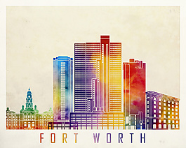 手绘水彩英文城市背景素材