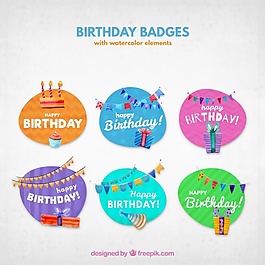 水彩生日彩色贴纸包