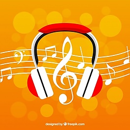 背景虚化背景的耳机和音乐笔记