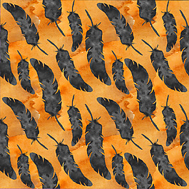 手绘黑色羽毛万圣节填充背景素材