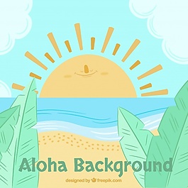 用欢快的手绘阳光海滩的背景