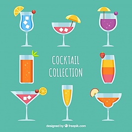 在平坦的设计中搭配水果鸡尾酒