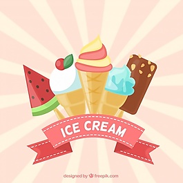 复古背景与美味冰淇淋