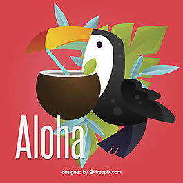 ALOHA背景巨嘴鸟和椰子