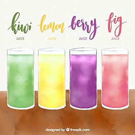 在水彩风格四果汁包装