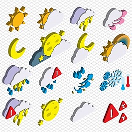 在等距图形天气图标集的概念插图