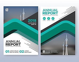 综合公司业务传单设计。适用于广告传单，小册子，书的封面和年度报告。绿松石颜色方案在A4大小的布局模板的背景与出血。