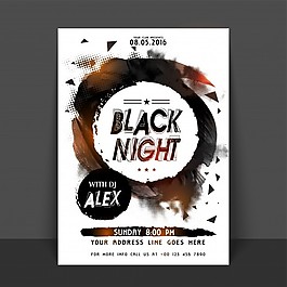黑色的夜晚聚会传单、模板或横幅设计。摘要半色调风格的背景与圆形框架的笔触使。