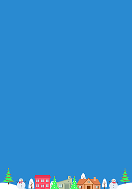 蓝色雪人雪景建筑海报背景素材