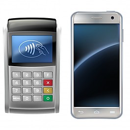 矢量插图在现实风格的移动支付的概念使用智能手机上的应用程序。