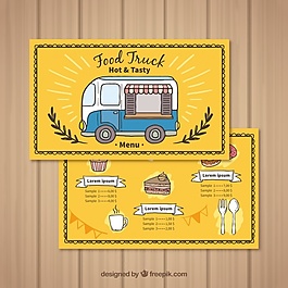 咖啡和蛋糕手拉卡车的食物菜单