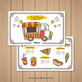 一方面用快乐的风格引起了食品的卡车mennu