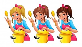 汤匙做饭的女孩