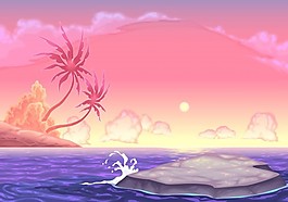 在夕阳的卡通插画矢量浪漫海景
