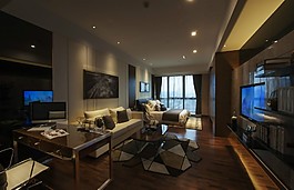 现代时尚客厅暗色系室内装修效果图