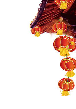 古风建筑悬挂的灯笼png元素素材
