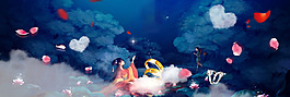 唯美彩色心形banner背景素材