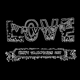 黑白手绘英文爱情矢量素材