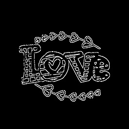 黑白手绘英文爱情矢量素材