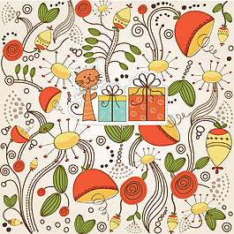 卡通猫咪迎婴派对卡片矢量图