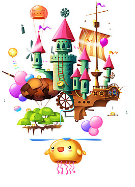 彩色欧式城堡图案元素