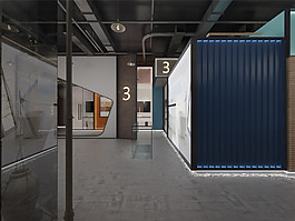 展厅蓝色条纹背景墙装修效果图