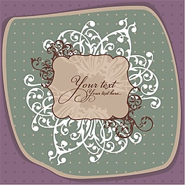 紫蓝色印花花边英文矢量素材