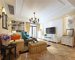 美式乡村经典风格客厅电视背景墙效果图