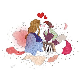 手绘母女简约插画