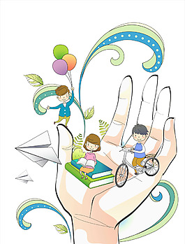 卡通手掌读书元素