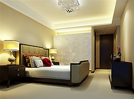 现代简约卧室床铺实景图