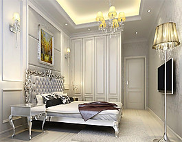 130平米欧式卧室银白色家具组合效果图