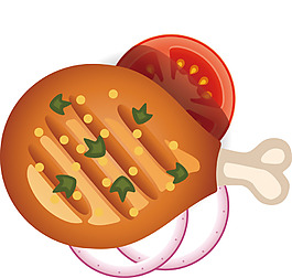 卡通西餐鸡腿png元素素材