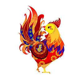 手绘彩色公鸡元素