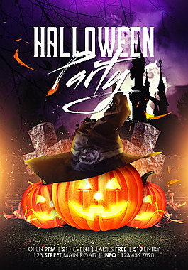 女巫帽子万圣节海报