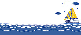 手绘蓝色海水banner背景素材