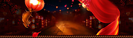 红色丝带灯笼banner背景素材