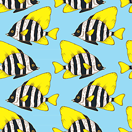 彩绘珊瑚鱼无缝背景矢量图