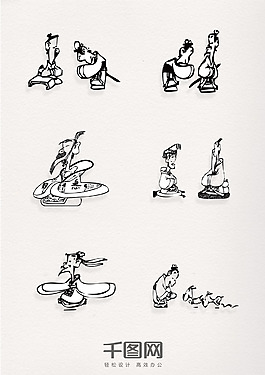 古典黑色线描古代人物