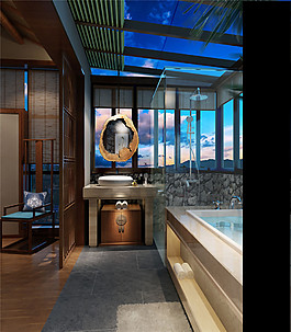 酒店浴室浴缸效果图