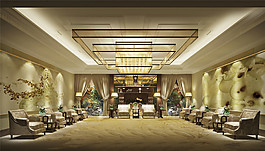 现代贵气金色背景墙会议室工装装修效果图