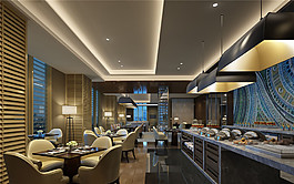 现代时尚大气酒店餐厅黑色吊灯工装效果图