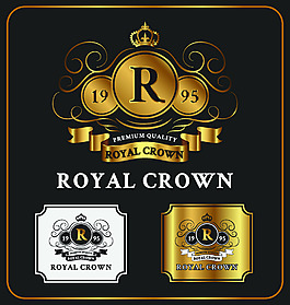 黑金色皇冠印花卡通矢量背景素材