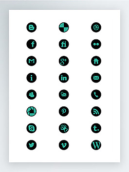 圆形深色国外社交网站图标集