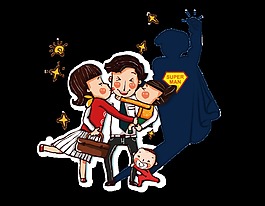 手绘插画父女素材